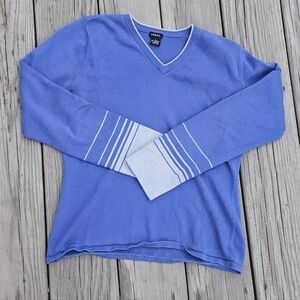 Y2K Blue Guess ? V-neck Knit Sweater With Gray Trim